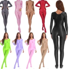 Women's Glossy Bodystockings Full Body Catsuit One Piece Back Zipper Jumpsuit