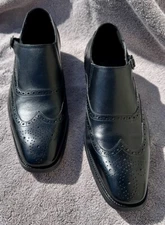 Frasoicus Leather Black pull on Wingtip with Monk Strap Size 9.5