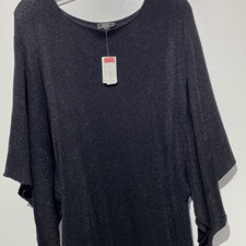 Lisa International Women's Black Metallic Crew Neck Knit Mini Dress Medium NWT