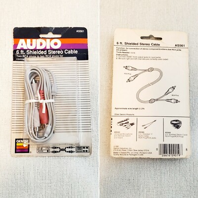6 Ft Shielded Stereo Cable 2 RCA Plugs to 2 RCA Plug Audio Connectors NEW