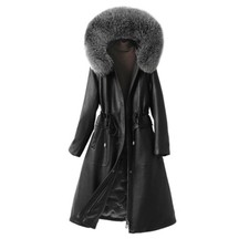 Winter New Genuine Leather Down Jacket Women's Long Hooded Fox Fur Collar Jacket