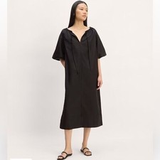 NWT Everlane Black Supima Puff Sleeve Oversized Cotton Midi Dress Size XS