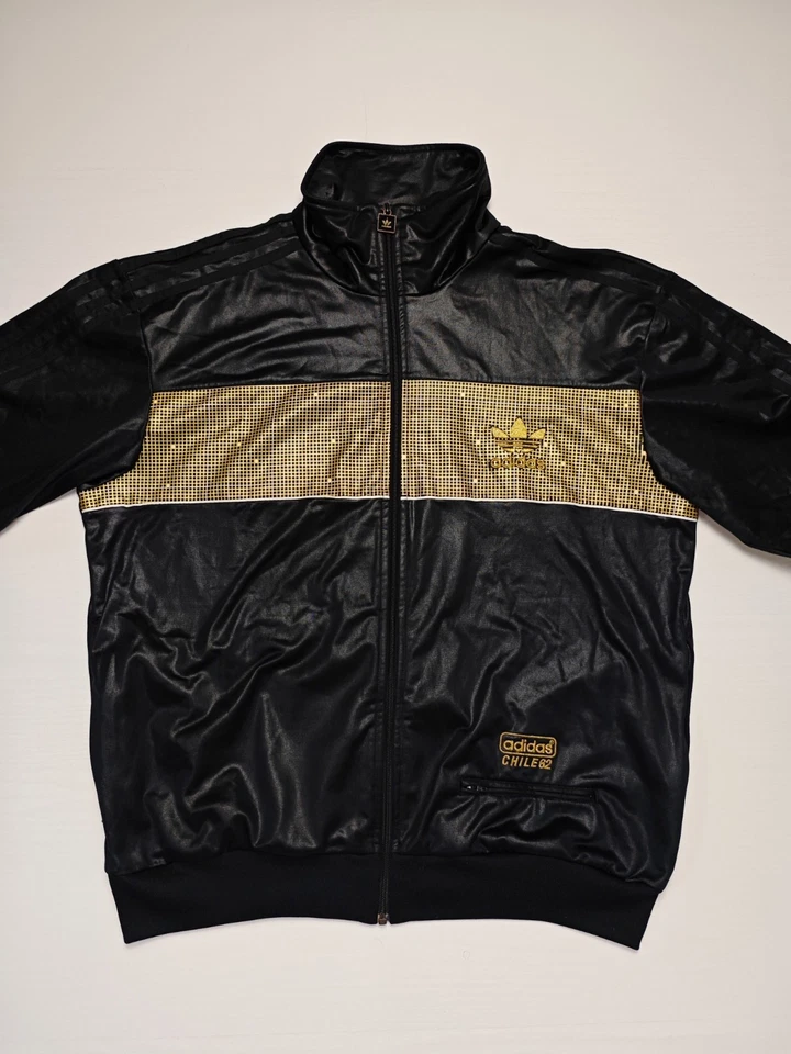 ADIDAS CHILE 62 Veste Zippée Homme Vintage Or Noir Survêtement Rare Modèle Tg XL - Photo 2/4