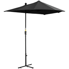 Outsunny 2m Half Garden Parasol Market Umbrella w/ Crank Handle, Black