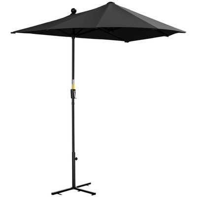 Outsunny 2 m halber Gartenschirm Marktschirm mit Kurbel, schwarz