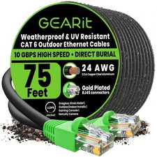 GEARit Cat6 Ethernet Cable 75ft, Outdoor Direct Burial Cat 6 75 Feet, Black