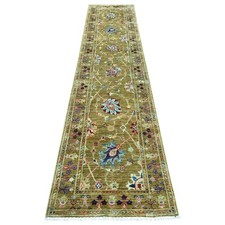 2'7"x11'7" Yellow Hand Knotted Sultani Floral Pattern Wool Runner Rug 21748