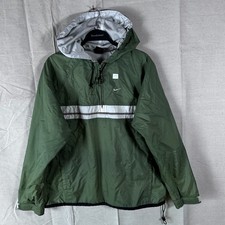 Nike Vintage Anorak Windbreaker Kids Large L 12-14 Green White Pullover Jacket