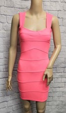 STYLEWISE 8 S M HOT NEON PINK RIBBED TEXTURED CUT OUT BACK BODYCON SEXY DRESS