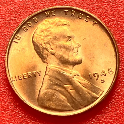 1948-S Lincoln Wheat Cent Penny GEM RD BU From an Original Bank Roll