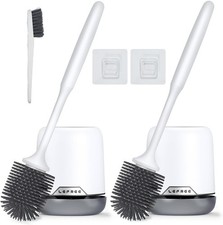 2 Pack Silicone Toilet Brush Set with Ventilated Holder, Floor Standing Wall