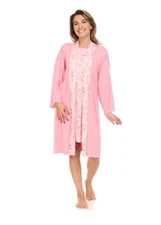 Flora Nikrooz Gown & Robe Sleep Set Pink Print Ribbed Sz Medium