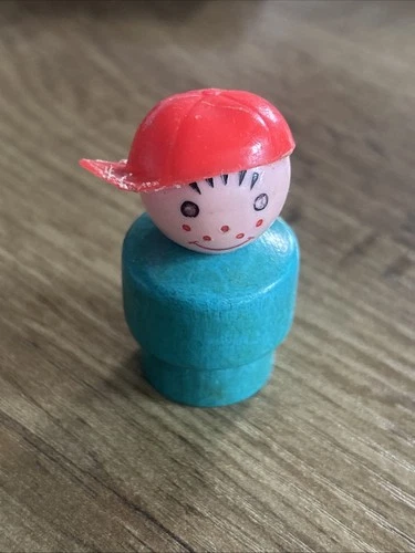 VTG Fisher Price Little People Boy Kid Figure Wood Smiling Freckles Baseball 70s