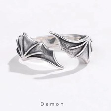 Retro Angel Demon Wings Creative Ring For Men Women Punk Gothic Open Ring.