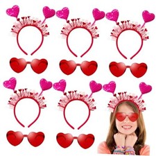 12 Pcs Valentines Day Heart Headband and Heart-Shaped Glasses, Heart Sequin