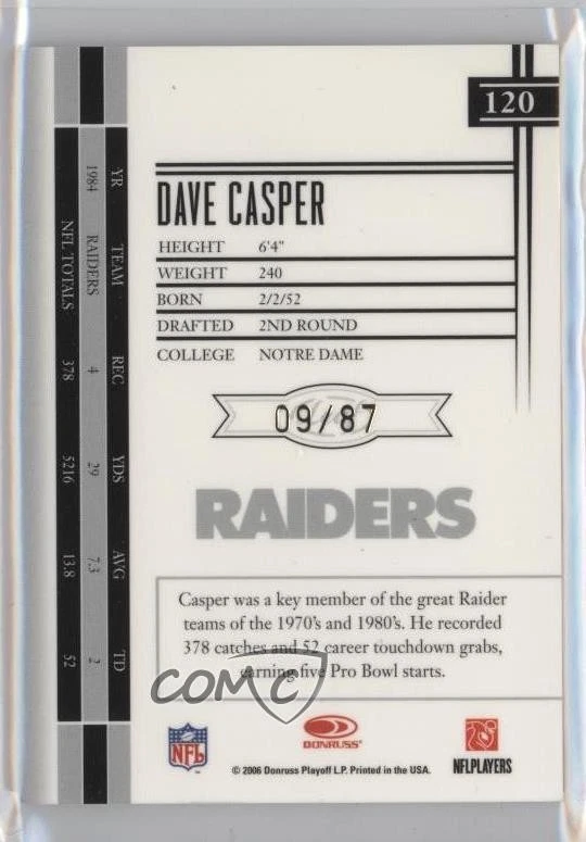 2006 Leaf Limited Monikers Gold /87 Dave Casper #120 Auto HOF - Image 2 of 2