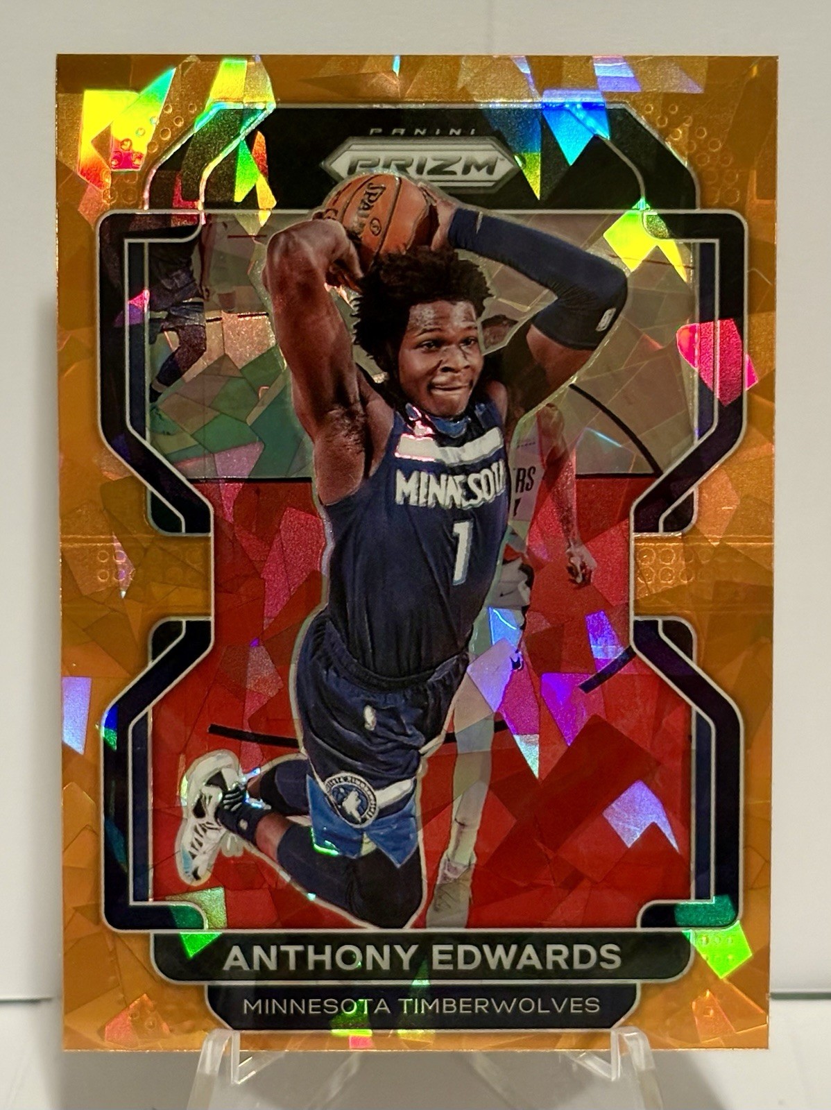 Anthony Edwards 2021-22 NBA Prizm Orange Cracked Ice Card #37 Timberwolves