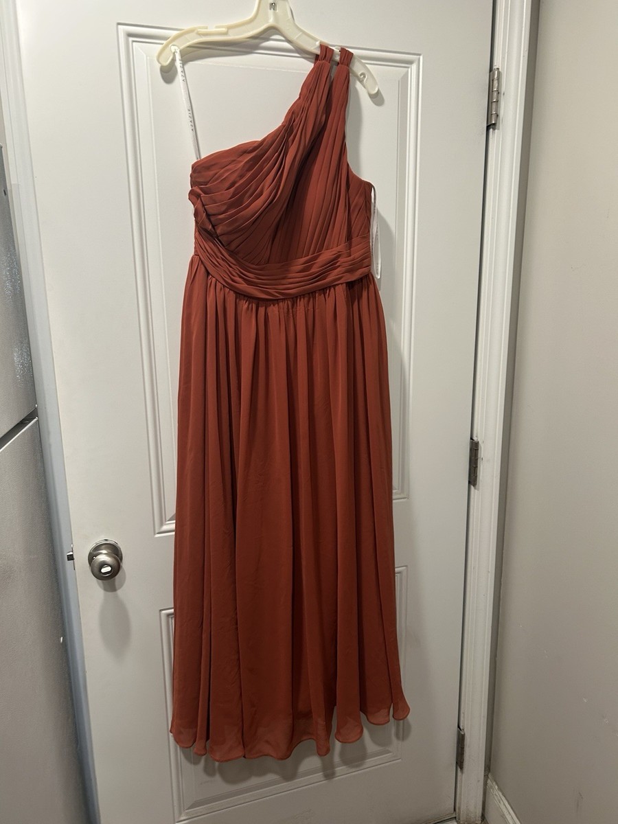 molly bridesmaid dresses Azazie Dress C Burnt Orange One Shoulder W/ Pockets Prom Formal Men's Floral Dress Shirts: dead stock Size:15.5