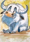 ACEO Art Card Original watercolor ink  Bull  2.5inx3.5in Signed by Artist