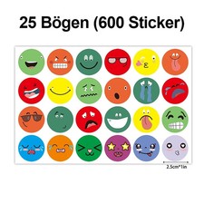 600x Smiley Aufkleber Ø 2,5 cm   Bunte Emoti...