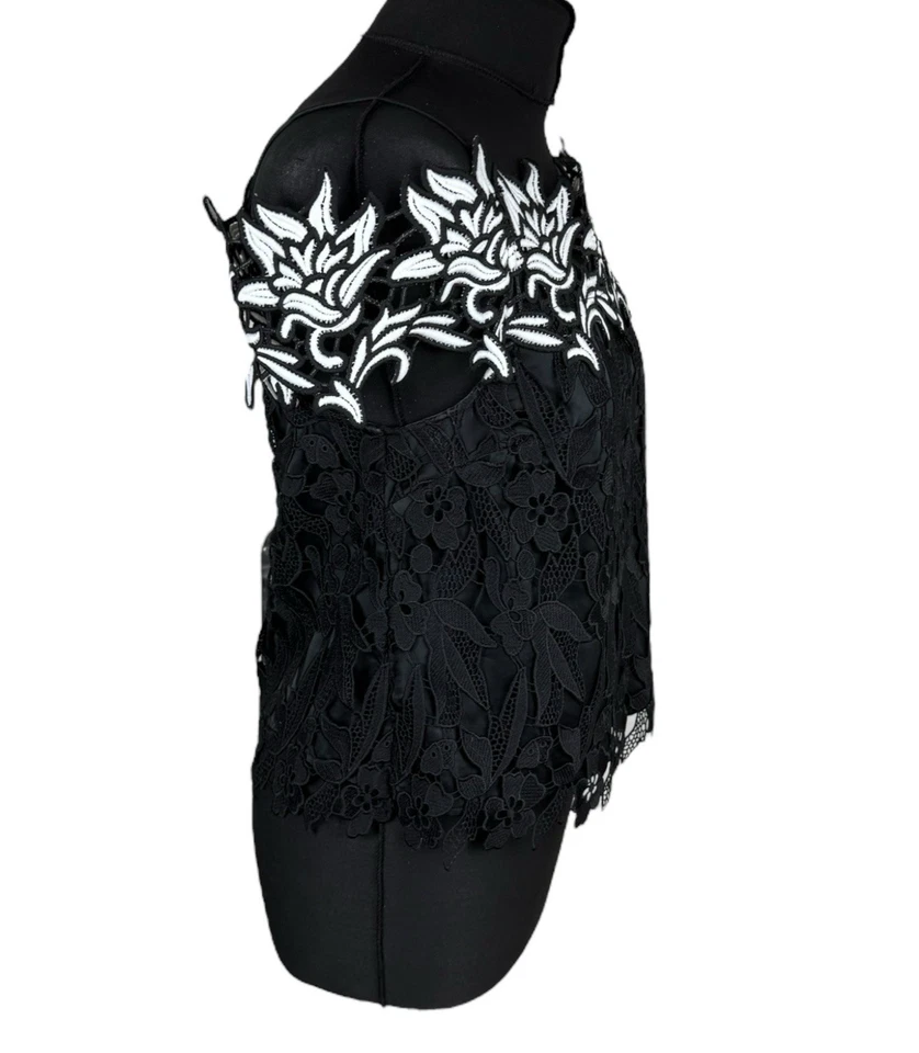 Camiseta sin mangas Topshop negra blanca de encaje floral manga con tirantes para mujer talla 10 del Reino Unido Foto 4 de 4
