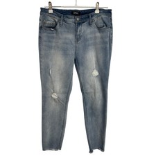 Buffalo David Bitton Jess Rip  Repair Mid-Rise Skinny Jeans 12/32 Raw Hem