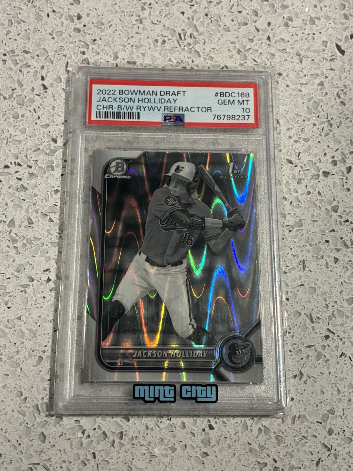 2022 Bowman Draft - 1st Chrome Jackson Holliday Black & White RayWave PSA 10 GEM view 1