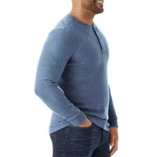 MEMBER'S MARK MEN THERMAL HENLEY LONG SLEEVE SHIRT S Blue Rib Trim Neck  Cuff