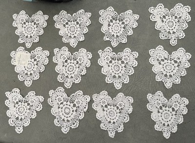 Handmade Heart Shaped 4  Crochet Doilies Drink Coasters Lace Set Of 12 Pieces