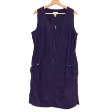 Talbots VTG Purple Corduroy Jumper Dress Womens 12 Zip Front Cargo Pockets