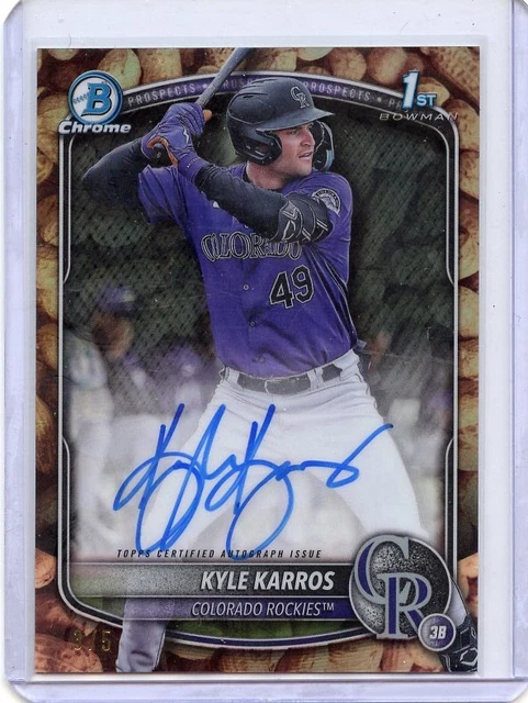 2025 1st Bowman Chrome Kyle Karros Peanuts Snack Pack Auto Rockies 3/5 🔥CPA-KK