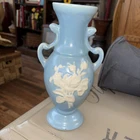 Antique 1920's Weller Art Pottery Vase, Blue with Ivory Flower