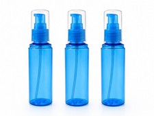 Small Pump Bottle 3.4oz / 100ml Blue Clear For Lotion Cream NEW PACK OF 3 