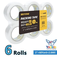 6 Rolls Carton Sealing Clear Packing Tape Box Shipping - 2.6 mil 2" x 60 Yards