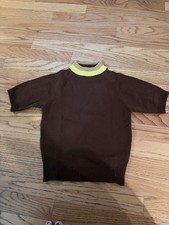 Vintage 1960s Van Heusen Short Sleeve Sweater Turtleneck Striped Brown Size 10
