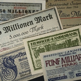 6x Großnotgeld: 1 Mio. 500 Mrd. Darmstadt Grimma Saulgau Schleswig Steinburg