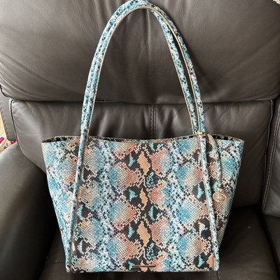 Brahmin Bailee Ocean Lilyana Tote Snake Print Leather Handbag Purse Tote Blues