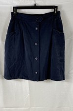 Vintage 90s A.P.C. Women's Navy Blue A-Line Button Front Skirt Waist 26