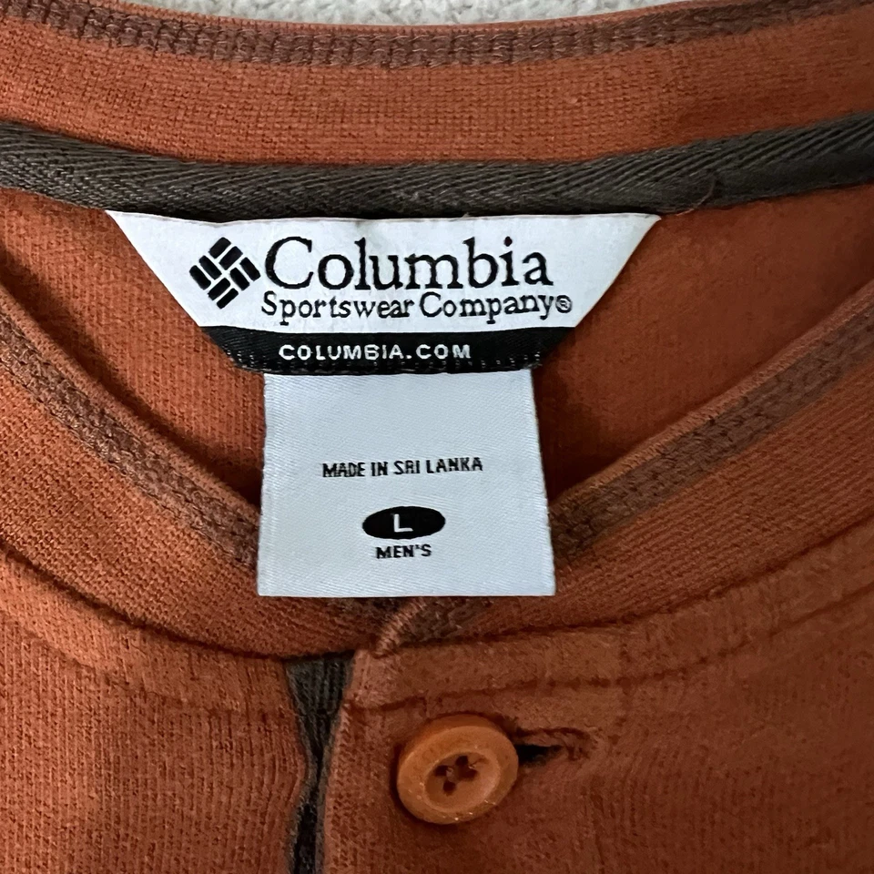Columbia Henley Mens Tshirt Large L/S heavyweight rust color one-button closure - Image 4 of 4