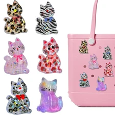 6 PCS Bling Cute Cat Charms for Bogg Bag Beach Tote Bag Accessories Gifts