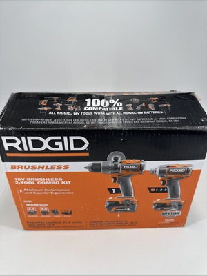 #ad RIDGID 18V Brushless Hammer Drill and 3 Speed Impact Driver Kit R9208 $139.95