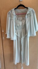 Vtg Blue Shadowline Gown  Bed Jacket Set Sz S Embroidered Lace Shirred Bodice