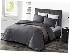 Stone Washed Linen Duvet Cover 3-pc Set, Oeko-Tex Certified, Queen Charcoal