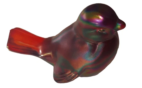 Signed Fenton Iridescent Glass Bird – Amethyst Carnival Rose – 4 1/8" Long- Pink