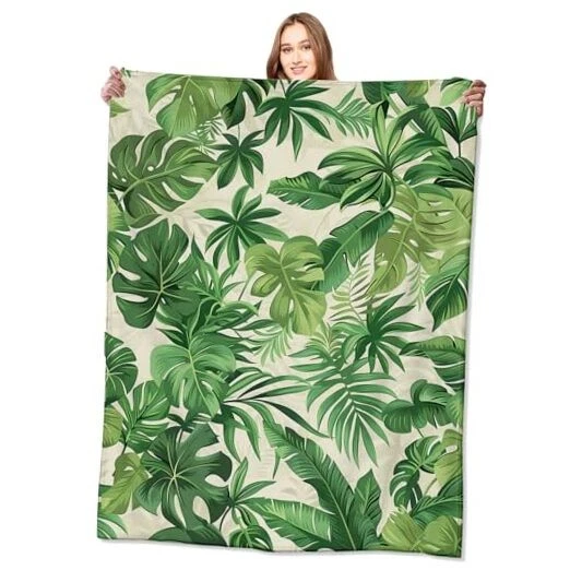 Tropical Green Leaves Blanket Lush Botanical Throw Blankets with 50x60in Leaf