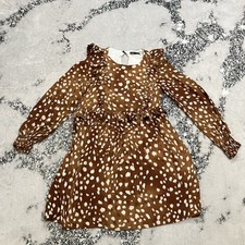 Zara Brown Spotted Babydoll Dress Womens XS Ruffle Cottagecore Long Sleeve