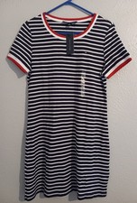 NWT Tommy Hilfiger Striped T-Shirt Dress Womens Sz Medium Red, White and Blue