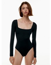 Aritzia Babaton Size Xs Square Neck Contour Bodysuit Longsleeve Black Shiny