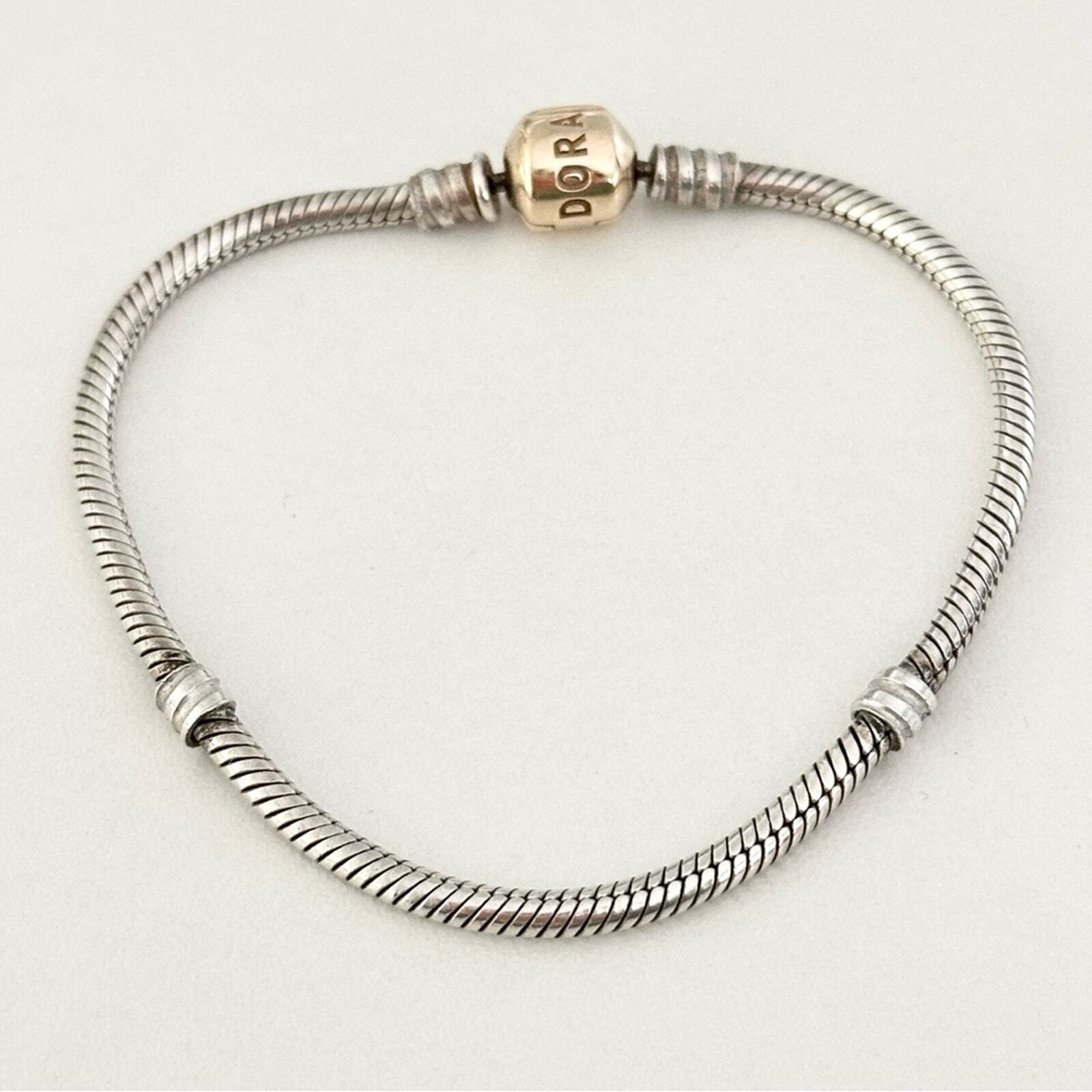 Pandora 925 & 14K Gold Two Tone Barrel Clasp Rare Retired Moments Bracelet 7.5