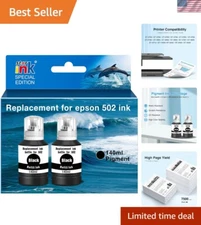 Long-Lasting 502 Black Ink Refill - 2 Pack Compatible with EcoTank Models